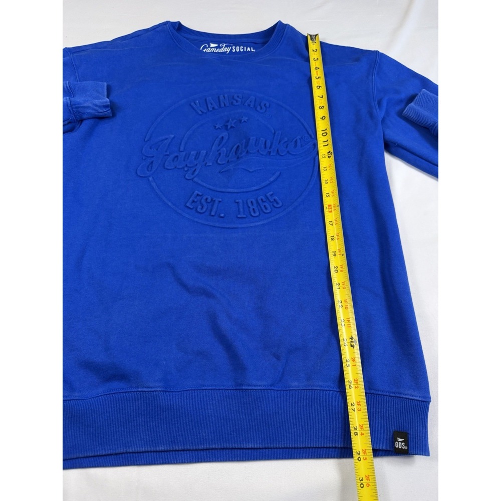 KU Jayhawks Gameday Social Sweatshirt Mens L Blue Embossed Crewneck Faded Look - Picture 5 of 6